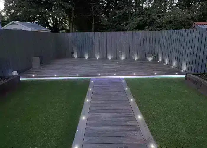 Modern Garden Decking Ideas With Pathway In Chocolate Brown
