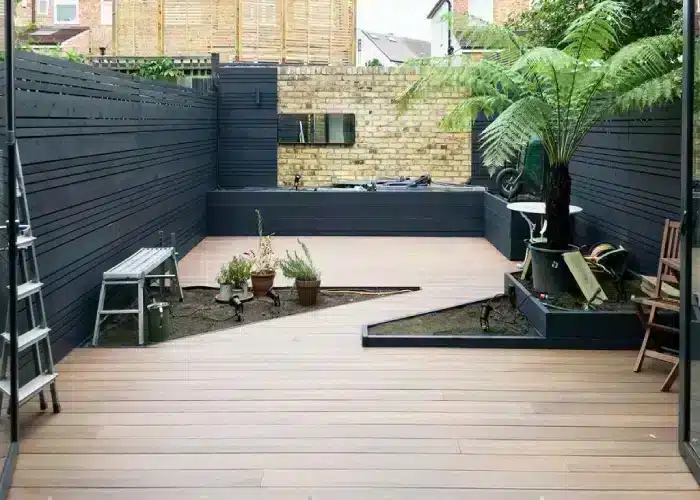 Urban Garden Design With Pattern Being Constructed With Slatted Fencing