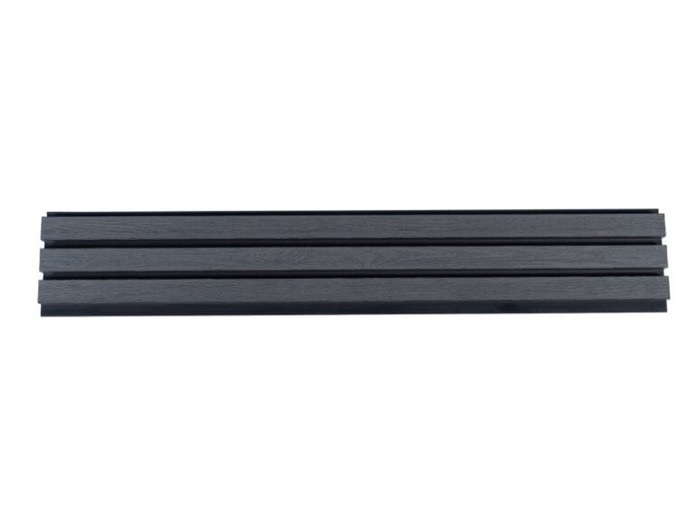 Dark Grey Slatted Composite Cladding With Unique Wood Grain | Close Up Straight On View
