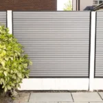 Front view of Gray Slatted Composite Fence Panel