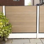 Front view of Teak Slatted Composite Fence Panel