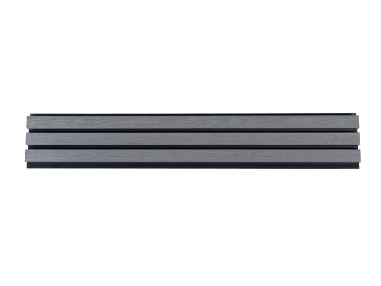 Grey Slatted Composite Cladding With Unique Wood Grain | Front On Single Board View