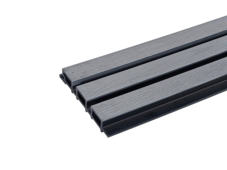 Grey Slatted Composite Cladding With Unique Wood Grain | Right Side Single Board View