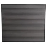 Side view of black slatted composite fencing panel