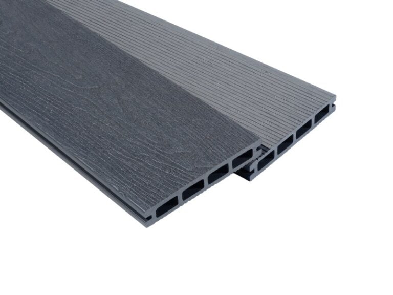Grey Wood Grain Composite Decking Board | Reversible View Left Side Boards Together