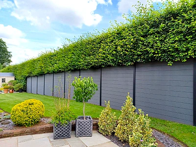 Aluminium Composite Fencing In Grey With Hedge