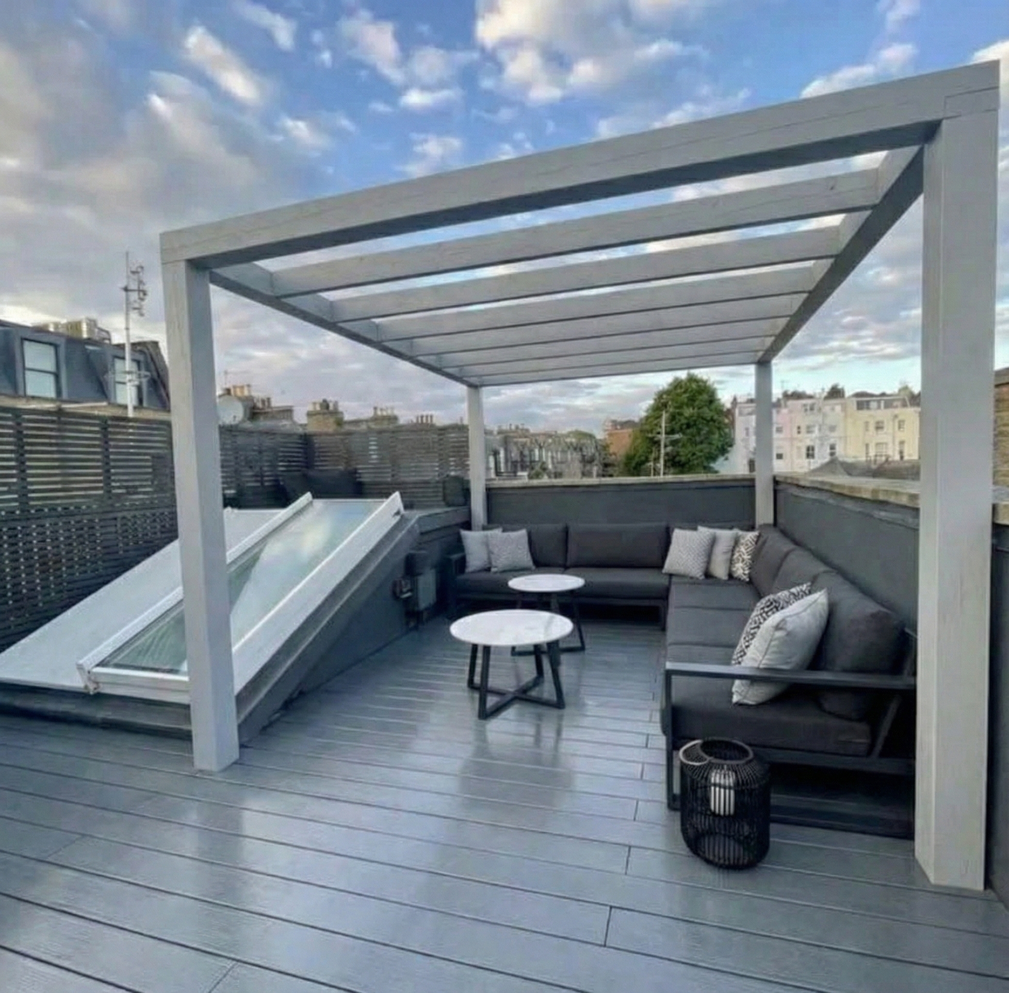 Aluminium decking in silver on a rooftop deck