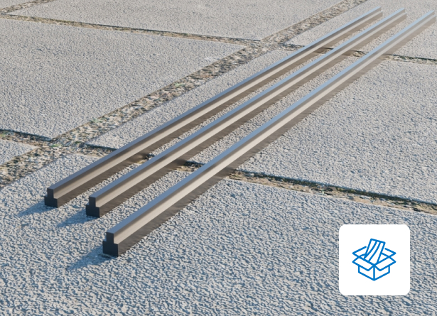 Aluminium Rails On Concrete Ground In Silver