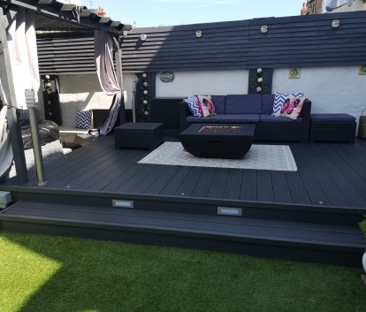 Graphite Grey With Steps Under Lights & Fire Pit