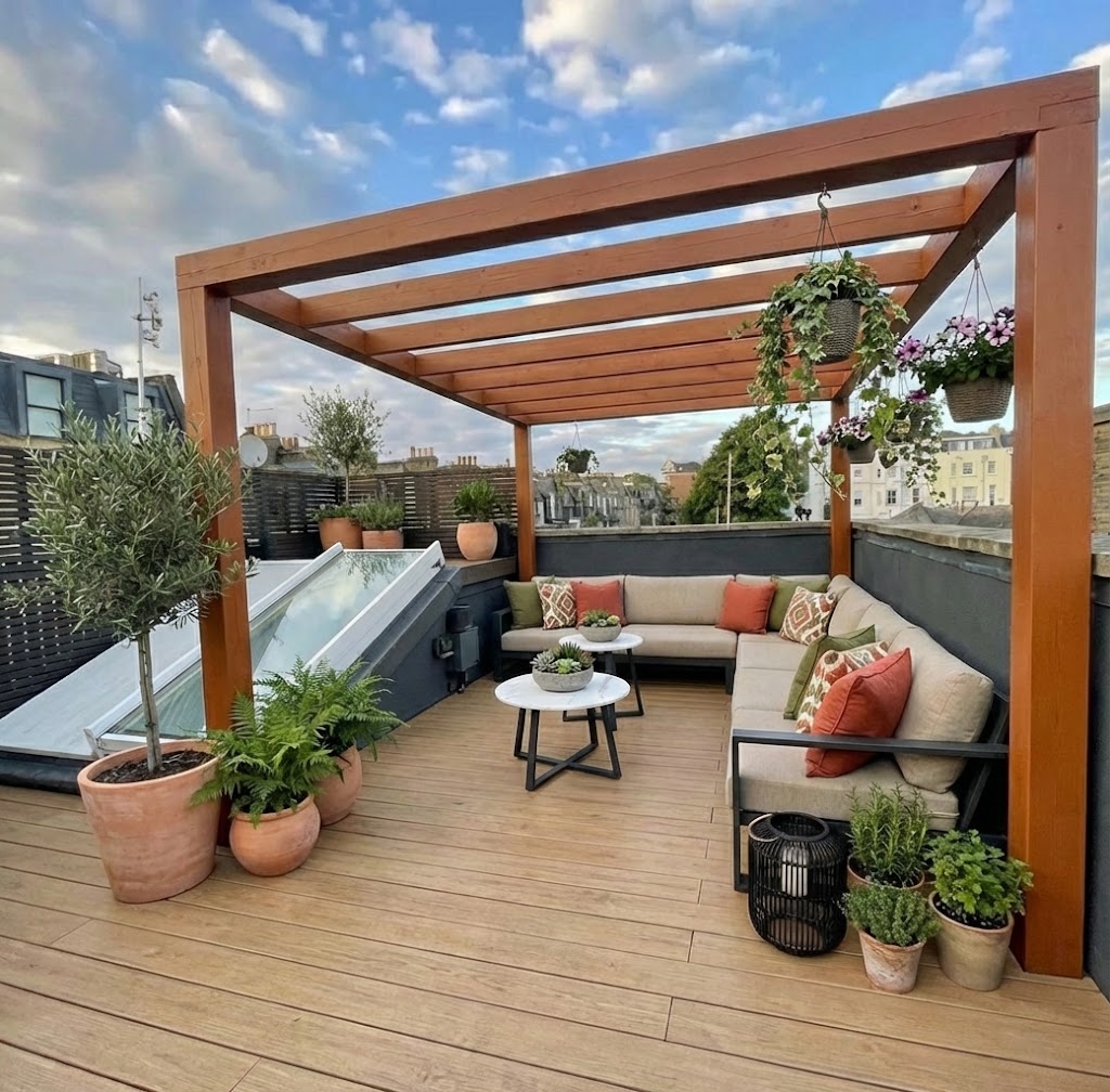 PVC decking in silver on a rooftop deck