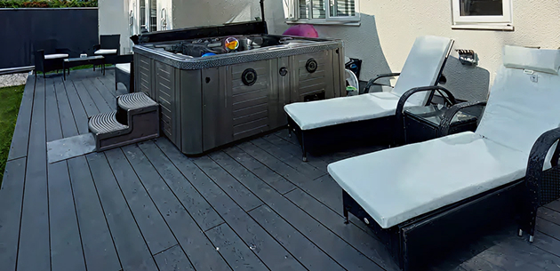 Decking With Hot Tub & Loungers