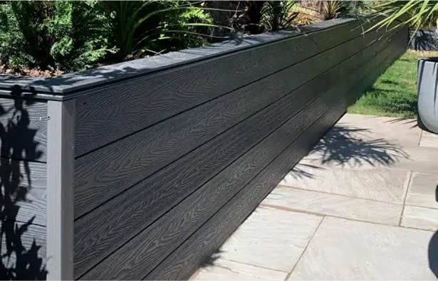 Raised Composite Planters In Anthracite Grey On Concrete Patio