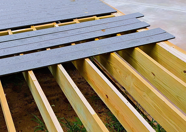 Joist laid ready for composite decking boards to be installed