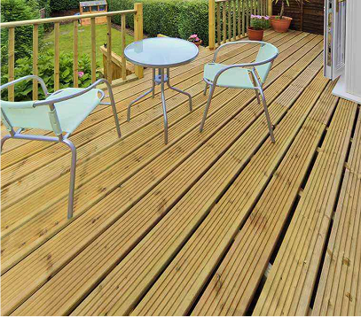Wooden Decking Boards With Metal Table Chairs