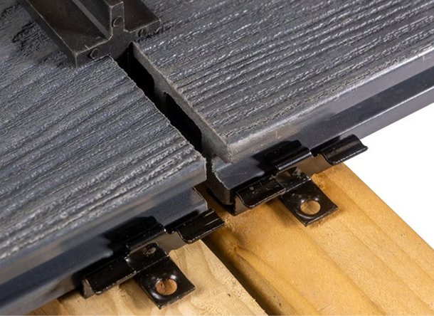 Double joist hidden fasteners with two clips