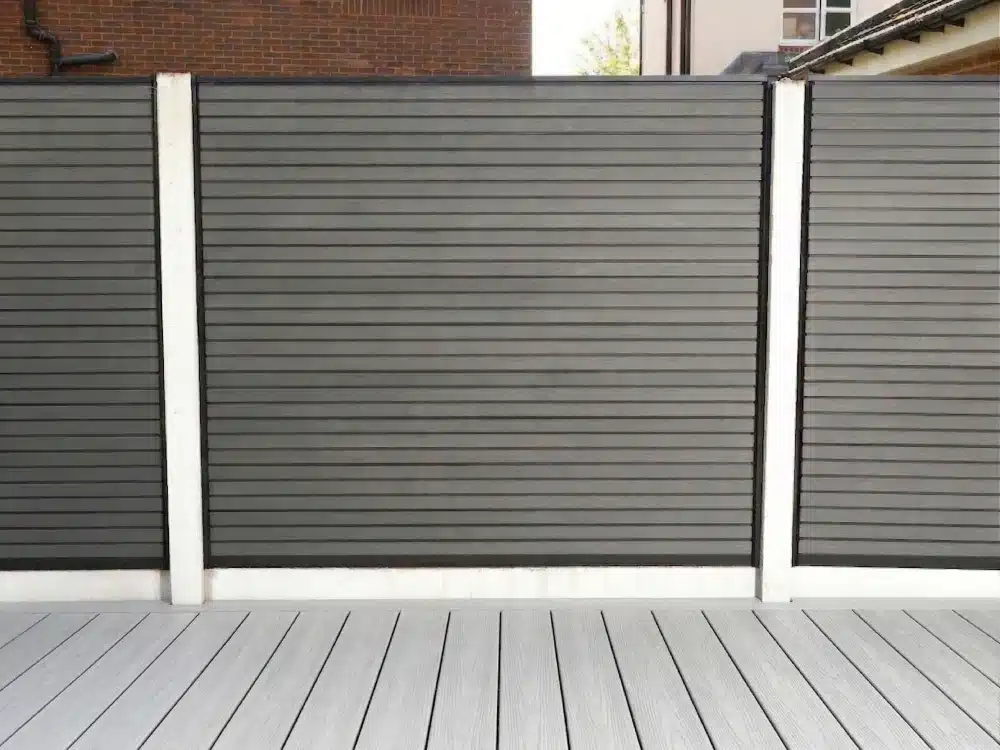 Slated Dark Grey Composite Fencing With Light Grey Decking