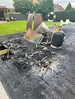 Composite Decking After Fire Burnt But Protecting Joist